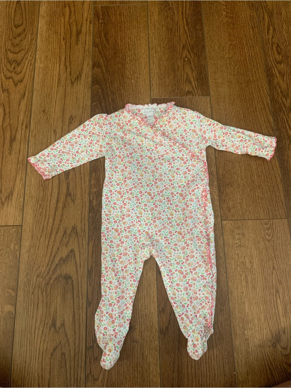 Kissy Kissy White Footed One-Piece with Pink Floral Print Excellent Condition